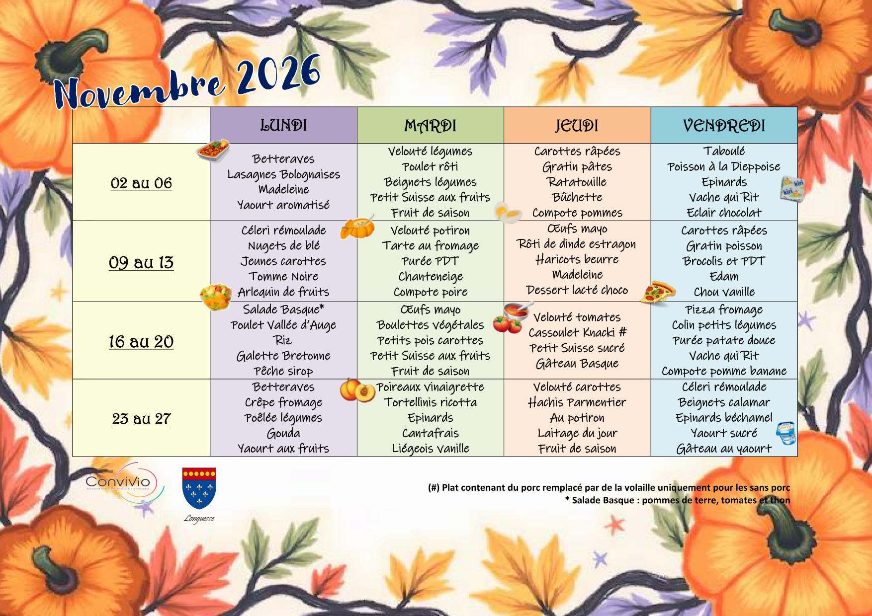Menus Scolaire Novembre 2026